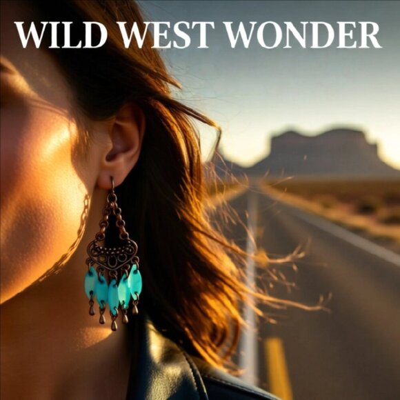 SouthWestern ~ Coastal Cowgirl! Chandelier Dangle Earrings! Copper & Aqua Shell - Picture 4 of 10